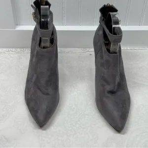 Gray high heel boots red bottom suede zipper back. Ankle strap date work sz 38