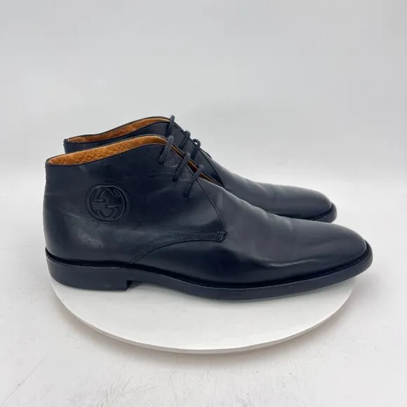 Gucci GG Monogram Embossed Men Size EU 44 E US 10.5 Brown Leather Chukka Boot