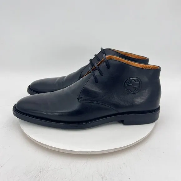Gucci GG Monogram Embossed Men Size EU 44 E US 10.5 Brown Leather Chukka Boot