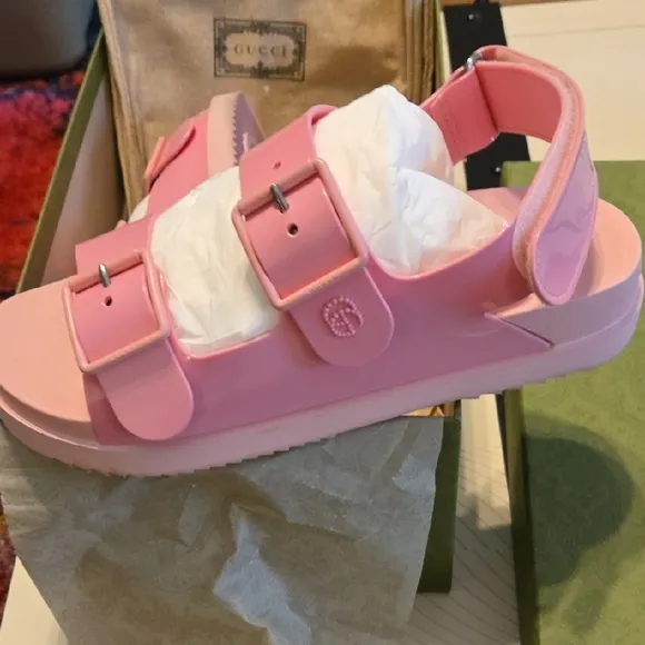 Gucci Pink Chunky Sandals with Adjustable Straps