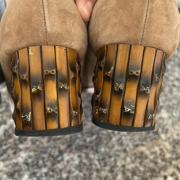Gucci Suede Dahlia Bamboo Heels