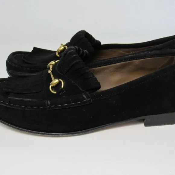 GUCCI Women's Black Suede Leather Flat Loafers 5.5
