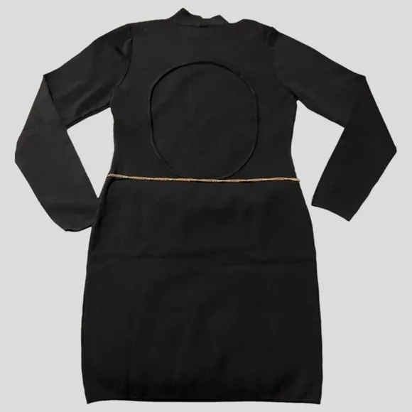 GUESS Mariah Long Sleeve Mock Neck Open Back Dress w/Chain Belt