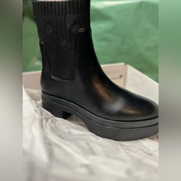 Guess - Women’s Keanna Black Knit Leather Chelsea Booties - Size 8