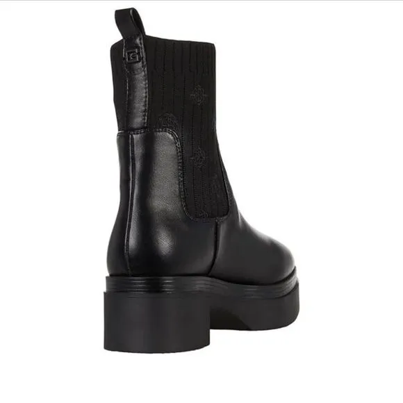 Guess - Women’s Keanna Black Knit Leather Chelsea Booties - Size 8