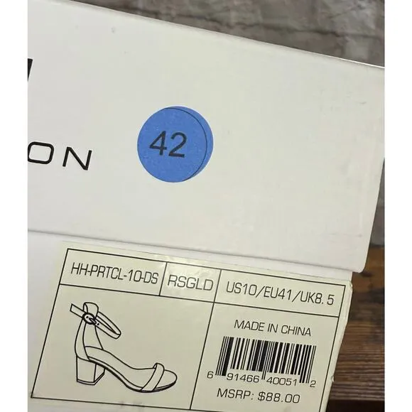 H by Halston Sz 10 Rose Gold Adjustable Ankle Strap Vegan Leather Sandal NWT
