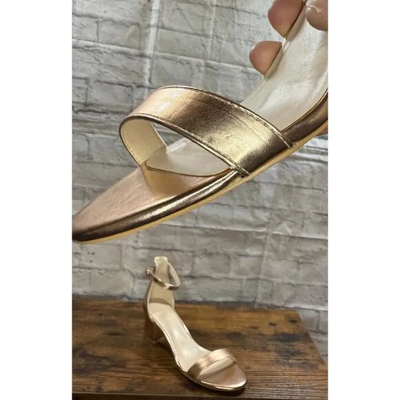 H by Halston Sz 10 Rose Gold Adjustable Ankle Strap Vegan Leather Sandal NWT