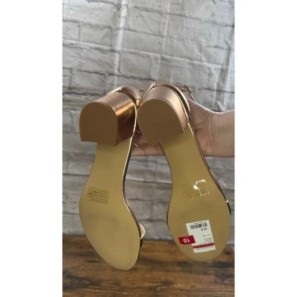 H by Halston Sz 10 Rose Gold Adjustable Ankle Strap Vegan Leather Sandal NWT