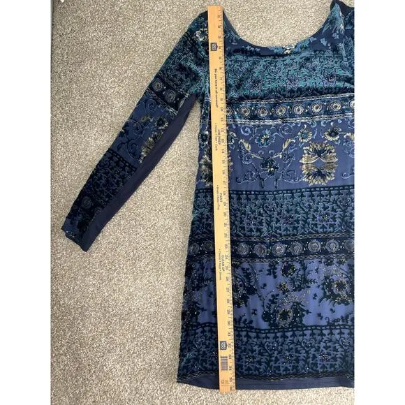 Hale Bob Floral Silk Velvet Burnout Dress Embroidered Beaded Womens Size Small