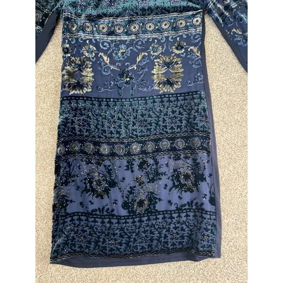Hale Bob Floral Silk Velvet Burnout Dress Embroidered Beaded Womens Size Small