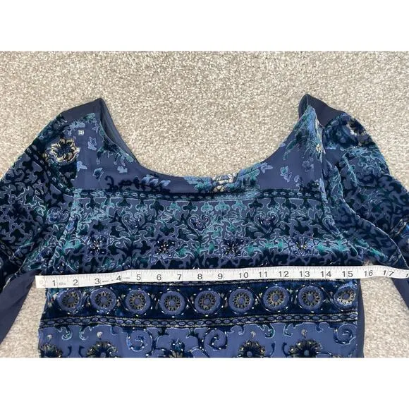 Hale Bob Floral Silk Velvet Burnout Dress Embroidered Beaded Womens Size Small