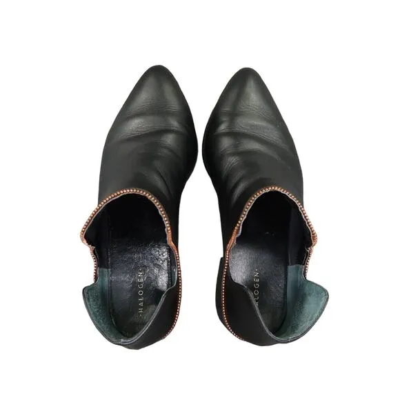 Halogen Shoes Womens 8.5 Booties Leather Classic Cutout Slip On Block Heel Biker