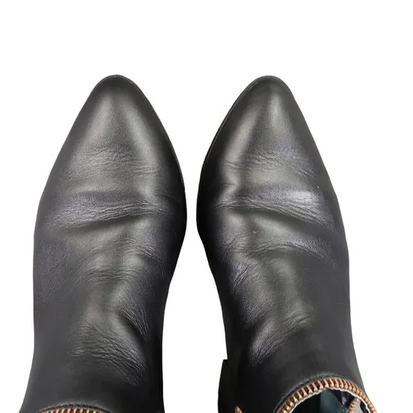 Halogen Shoes Womens 8.5 Booties Leather Classic Cutout Slip On Block Heel Biker