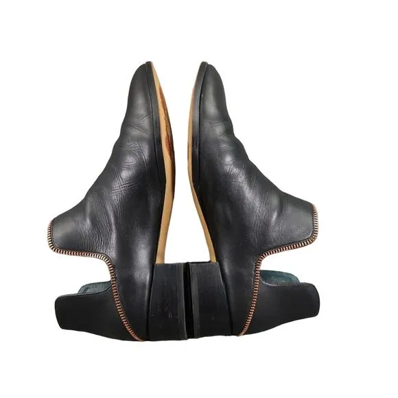 Halogen Shoes Womens 8.5 Booties Leather Classic Cutout Slip On Block Heel Biker