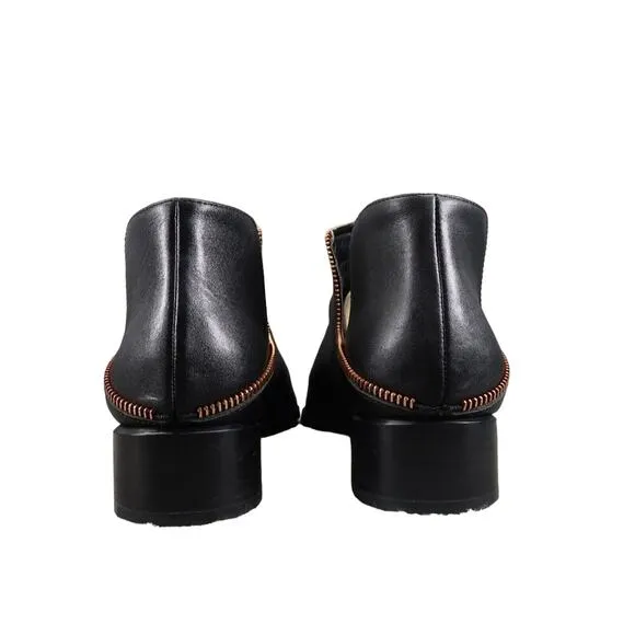 Halogen Shoes Womens 8.5 Booties Leather Classic Cutout Slip On Block Heel Biker