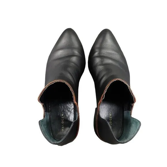 Halogen Shoes Womens 8.5 Booties Leather Classic Cutout Slip On Block Heel Biker