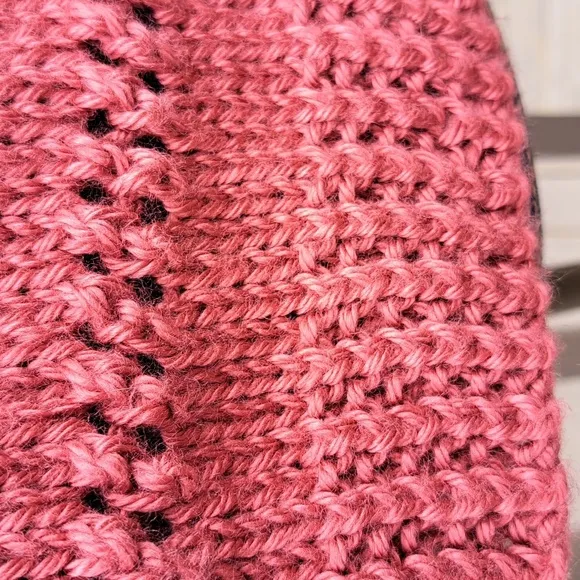 Hand Crafted Short Sleeve Sweater Knit Lace Acrylic Soft Rose Pink Button Sleeve