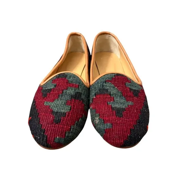 Handmade Multicolor Kilim Wool Southwestern Slip On Loafer Shoes Womens Size 9