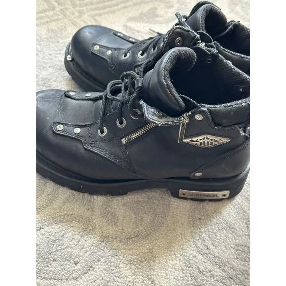 HARLEY DAVIDSON‎ Rugged Black Leather Boots W/ Metal Accents - Durable &amp;…