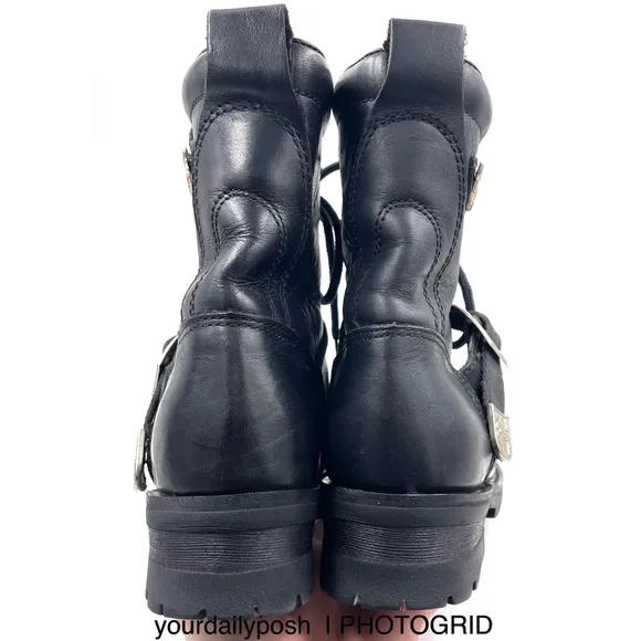 Harley Davidson vintage 90s black leather women’s lug sole lace-up boots US 6.5