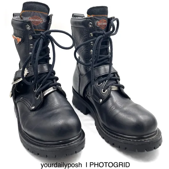 Harley Davidson vintage 90s black leather women’s lug sole lace-up boots US 6.5