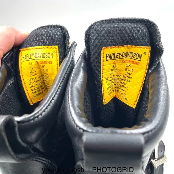 Harley Davidson vintage 90s black leather women’s lug sole lace-up boots US 6.5