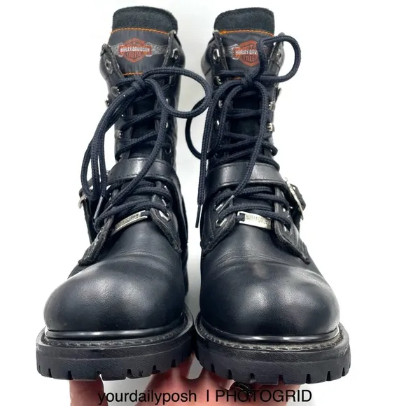 Harley Davidson vintage 90s black leather women’s lug sole lace-up boots US 6.5