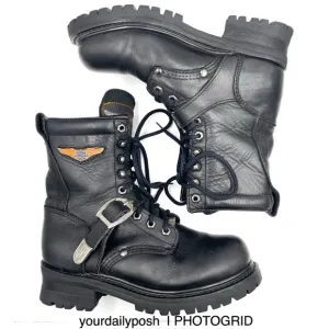 Harley Davidson vintage 90s black leather women’s lug sole lace-up boots US 6.5