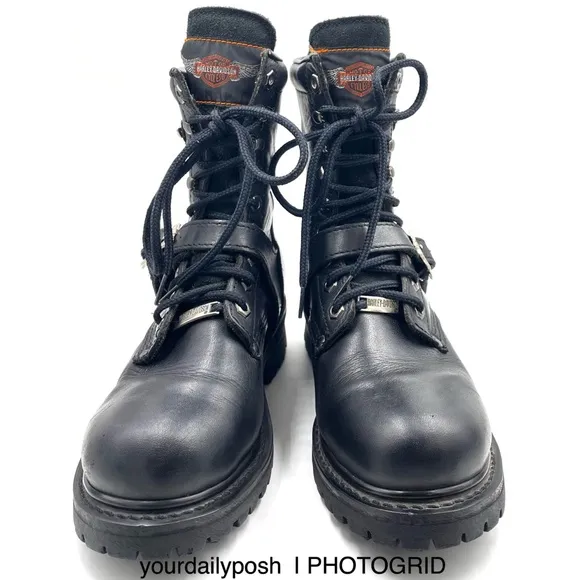 Harley Davidson vintage 90s black leather women’s lug sole lace-up boots US 6.5