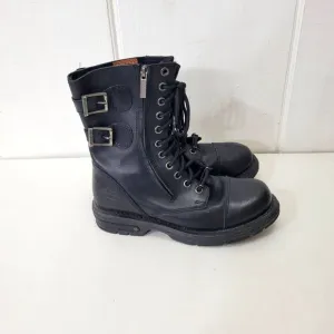 Harley-Davidson Women's Black Leather Lace-Up and Side Zip Motorcycle Boots Size