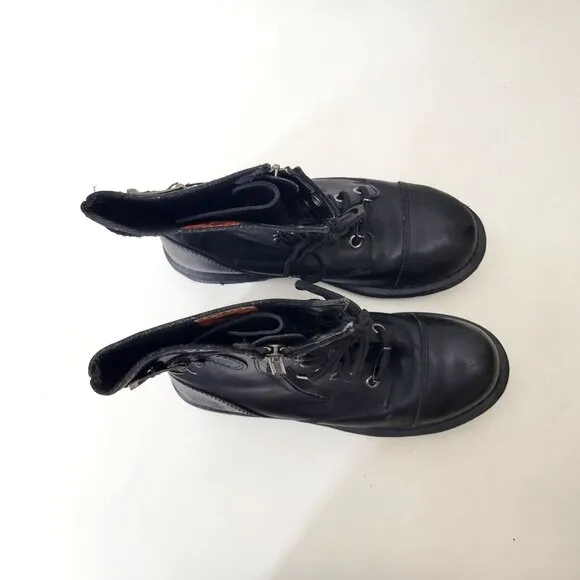 Harley-Davidson Women's Black Leather Lace-Up and Side Zip Motorcycle Boots Size