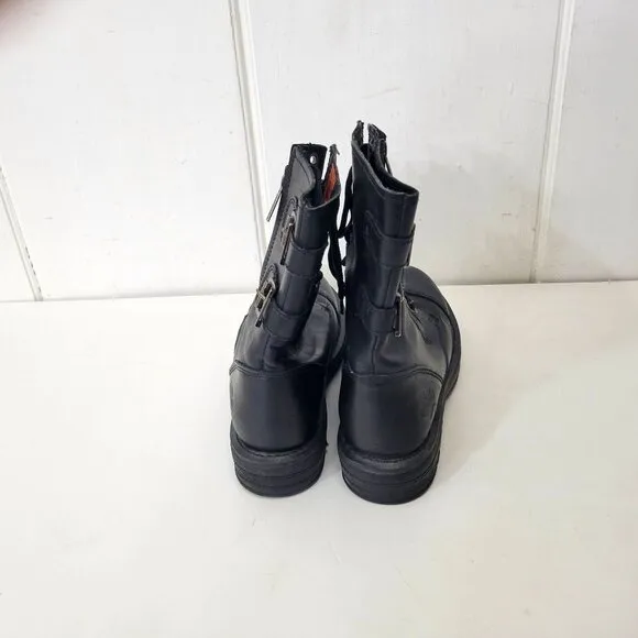 Harley-Davidson Women's Black Leather Lace-Up and Side Zip Motorcycle Boots Size