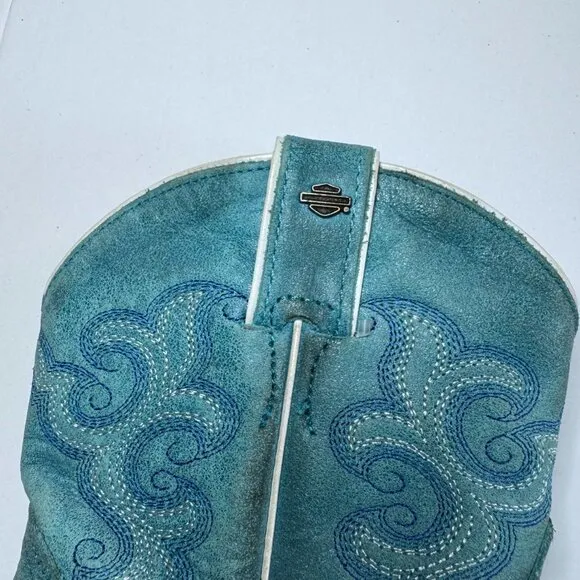 Harley Davidson Womens Size 8 M Turquoise Blue Western Cowboy Cowgirl Boots Moto