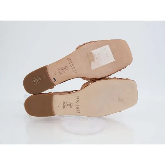 Hereu Women's Reixa Hand-Woven Flat T-Bar Sandal Shoes Size 36 EU 5.5 US Brown