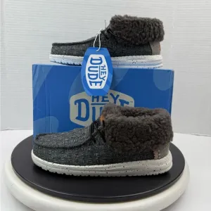 Hey Dude Wendy Fold Youth Kids Stitch Cozy Black Gray Casual Shoes Size 1Y NEW