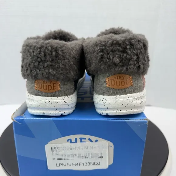 Hey Dude Wendy Fold Youth Kids Stitch Cozy Black Gray Casual Shoes Size 1Y NEW