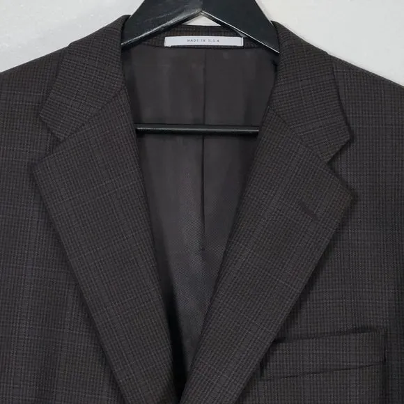 Hickey Freeman x Dillards 100% Worsted Wool Blazer Brown Tonal Check Men's 44S