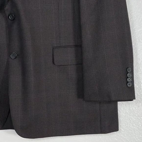 Hickey Freeman x Dillards 100% Worsted Wool Blazer Brown Tonal Check Men's 44S
