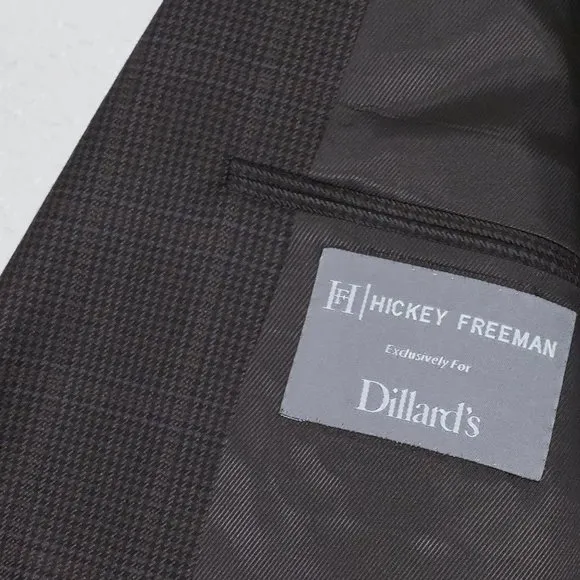 Hickey Freeman x Dillards 100% Worsted Wool Blazer Brown Tonal Check Men's 44S