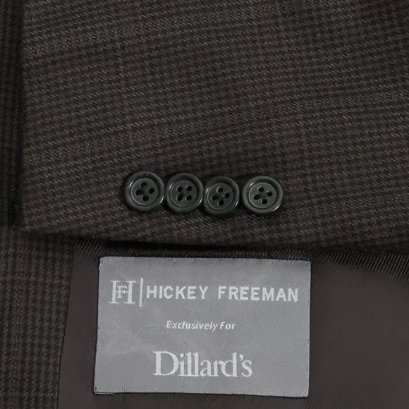 Hickey Freeman x Dillards 100% Worsted Wool Blazer Brown Tonal Check Men's 44S