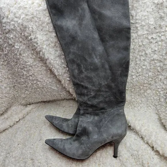 Hobbs London Gray Suede Leather Tall Slip-on   Pointed Toe Boots sz‎ 38