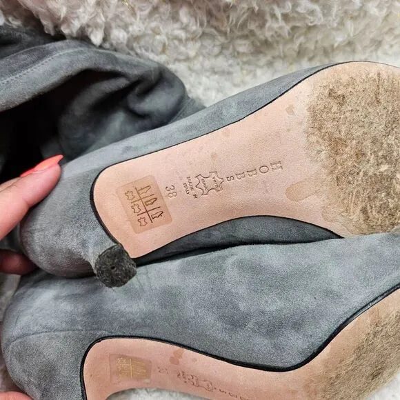 Hobbs London Gray Suede Leather Tall Slip-on   Pointed Toe Boots sz‎ 38