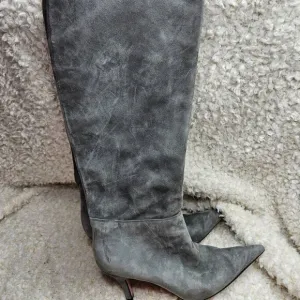 Hobbs London Gray Suede Leather Tall Slip-on   Pointed Toe Boots sz‎ 38
