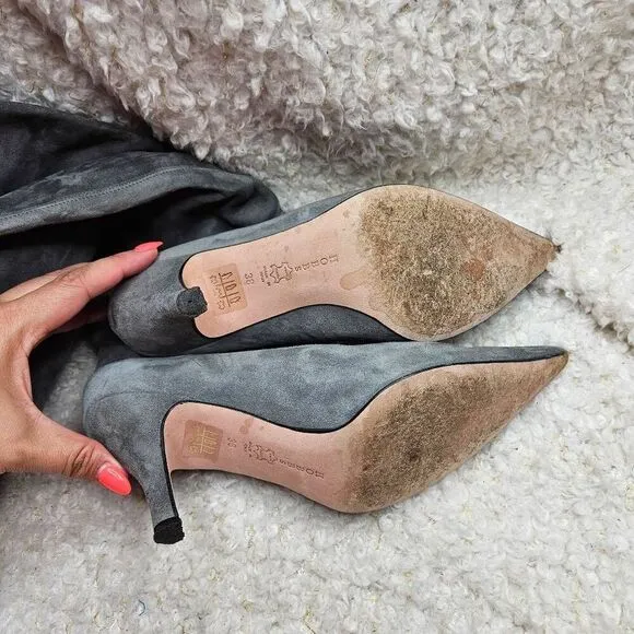Hobbs London Gray Suede Leather Tall Slip-on   Pointed Toe Boots sz‎ 38