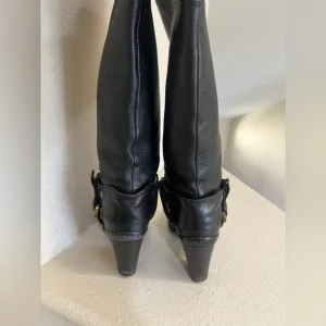 Hogan Womens Leather Buckle Detail Black Round Toe Knee High Boots size 37‎