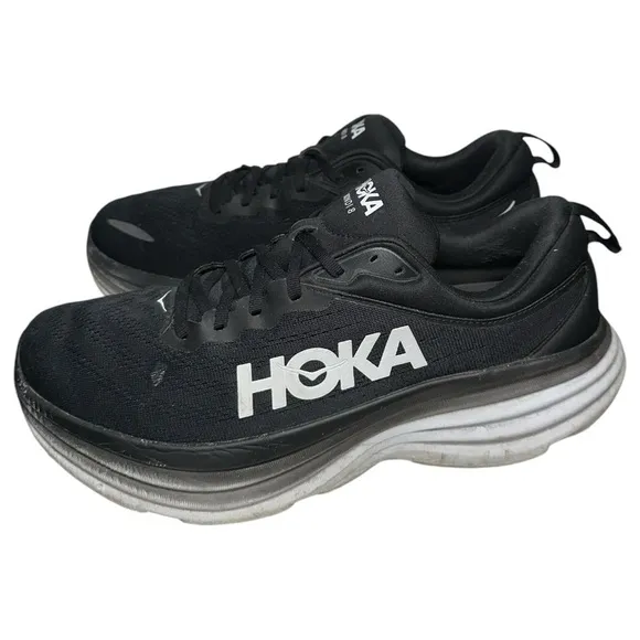 HOKA Men's Size 11.5 D  Black White Bondi 8 Running Shoes Sneakers
