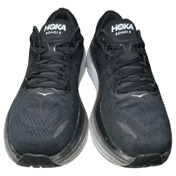 HOKA Men's Size 11.5 D  Black White Bondi 8 Running Shoes Sneakers