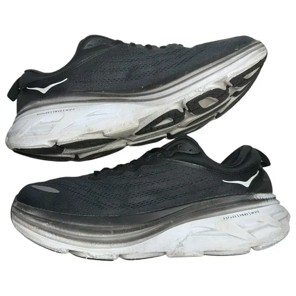 HOKA Men's Size 11.5 D  Black White Bondi 8 Running Shoes Sneakers