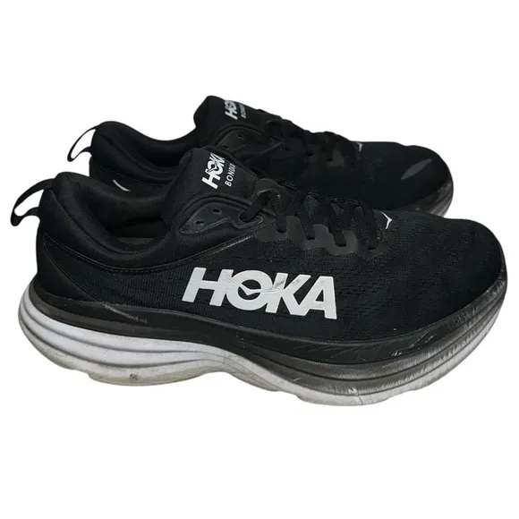 HOKA Men's Size 11.5 D  Black White Bondi 8 Running Shoes Sneakers