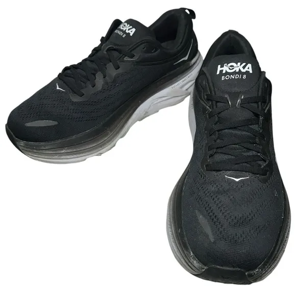 HOKA Men's Size 11.5 D  Black White Bondi 8 Running Shoes Sneakers